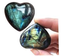 Natural Heart Shaped Palm Stone, 2PCS Labradorite Palm Stone, Polished Pocket, Heart for Home Table Decoration Worry