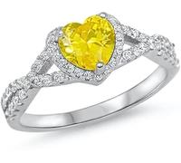 Natural Heart Shaped Yellow Sapphire Gemstone Engagement Ring for Women, 925 Sterling Silver Promise Bridal Wedding Gift Ring