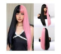 Natural Heat Resistant Wig Long Silky Straight Synthetic Wigs with Bangs Black Cosplay Party Lolita Hair Wigs for Women (Wl1092-1)