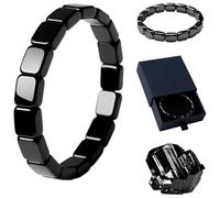 Natural Hematite Bracelet for Men - 7-9 Inch Adjustable Black Stretch Beaded Bracelet with Silver Tone Accents, Durable Elastic Gemstone Jewelry for Male Energy & Confidence, Ideal Inspirational Gift
