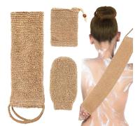 Natural Hemp Back Scrubber, 3 PCS Hemp Back Scrubber, 100% Natural Exfoliating Back Strap with Mitt, Durable Machine Washable, Free Mitt for Shower Bath Men and Women(Brown)