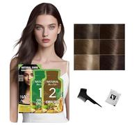 Natural Herbal Permanent Hair Color Kit, Triple Oil Botanical Hair Dye for Gray Coverage, Long Lasting Shine, Semi Permanent Hair Color for Women, Includes Brush & Gloves, 4 Pouches (Dark Brown)
