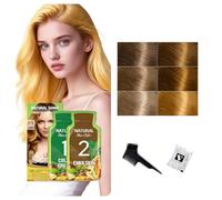 Natural Herbal Permanent Hair Color Kit, Triple Oil Botanical Hair Dye for Gray Coverage, Long Lasting Shine, Semi Permanent Hair Color for Women, Includes Brush & Gloves, 4 Pouches (Golden)