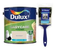Natural Hessian Dulux Easycare Kitchen Matt Emulsion Paint 2.5L + 3" Emulsion Paint Brush - Grease & Stain Resistant, Washable Matt Finish, Durable Interior Paint for Kitchen Walls & Ceilings