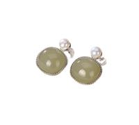 Natural Hetian Green Jade Pearl Stud Earrings, Elegant GenerouLadieCharming Jewelry presents