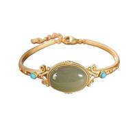 Natural Hetian Jade Gray Jade S925 Sterling Silver Bracelet Turquoise Vintage Court Style Opening Adjustable Ladies' Bracelet