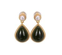 Natural Hetian Jade Jasper Pearl Earringfor Women Plated Green Teardrop Stud Jewelry present