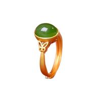 Natural Hetian Jade Oval Opening Adjustable Ring Chinese Style Retro Palace Style Unique Gold Craft Charm Women Silver Jewelry