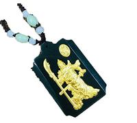 Natural Hetian jade Pendant inlaid with gold Guan Gong Pendant With green Bead Necklace