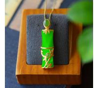 Natural Hetian Jade Pendant Necklace 925 Silver Chalcedony Jewelry Women-Green