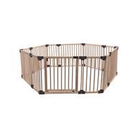 Safetots Wooden Play Den Hexagon 6 X 120Cm, Natural Wood, 76Cm High, With Soft Foam Play Mat, Mocha, 270Cm X 210Cm