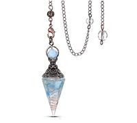 Natural Hexagon Point Pendant Pendulum Balancing Spiritual Resin Crystal Stone Pendulums Necklace,Aquamarine B