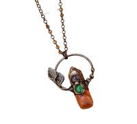 Natural Hexagonal Crystal Point Pendant Necklace - Amethyst Rose Quartz Clear Quartz Ocean Stone Moon Goddess Jewelry for Women(OceanStone)