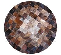 Natural Hide Rug Natural Fur Flooring Patchwork Cowhide Rug, Round Handcrafted Foot Warmer Living Room Carpet Eco-friendly Leather Rug Large Handmade Cowhide Rug For Living Room(Diameter-140CM)