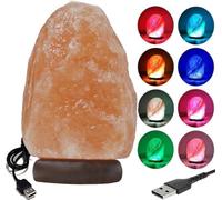 Natural Himalayan Salt Rock Night Lamp with 8 Colors Changing, USB Crystal Salt Lamp for Home Decor and Gift Natural Shaped with Premium Wood Base