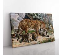 Natural History Leopards Vintage Canvas Wall Art Print Ready to Hang, Framed Picture for Living Room Bedroom Home Office Décor, 76x50 cm (30x20 Inch)