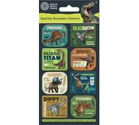 Natural History Museum Dinosaurs Sparkly Captioned Reusable Stickers | Official Licensed Product | Reusable on Non-Porous Surfaces | Unisex, Age 3+, Birthday Gifts, Party Bags, Arts & Crafts, Scrapboo
