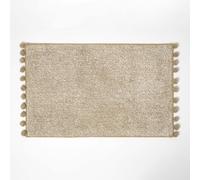 (Natural) HOMESCAPES Tufted 100% Cotton Bath Mat with Pom Pom Edges 50 x 80 cm
