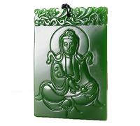 Natural Hotan Biyu Guanyin Pendant Spinach Green Outer Mongolian Material Carving Sitting Guanyin Jade Necklace Jade Guanyin Pendant