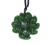 Natural Hotan Jasper Nine-Tailed Fox Pendant Necklace (with Braided Cord) for Women Genuine