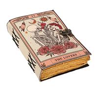Natural Hub Handicrafts Book of Spells Leather Journal Deckle Edge Paper Grimore Printed Journal The Lovers Tarot Notebook Spiral Gothic Notebook Skull Lovers Antique Vintage Leather Journal for Men