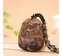 Natural Ice Obsidian Jade Pendant W/Beads Cord Necklace Mountain Charm Gemstone