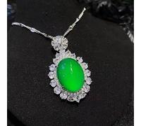 Natural ice-transparent Brazilian green chalcedony agate pigeon egg oval full diamond pendant female fashion temperament necklace