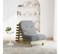 Natural Impregnated Pine Futon Sofa Bed w/ Grey Mattress 70x206x11cm Wood Frame