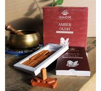 Natural Incense Smudge Bricks and Burner Pack - Amber Wood Scent (Pack of 15) with Terracotta Holder for Smudging, Meditation, and Aromatherapy