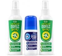 Natural Insect Repellent Spray Tropical Formula 100ml 2 Pack with Bite & Sting Roll On 50ml - Mosquito Repellent & Bite Relief Kit for Travel, Holidays & Outdoor Adventures