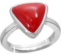 Natural Italian Red Coral Moonga Sterling 925 Silver Men & Women's Adjustable Ring Lab/Certified 8.00 Carat triangle Shape