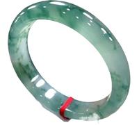 Natural Jade Bangle Bracelet, Green with White Patterns, Polished Finish, Traditional Chinese Style58mm