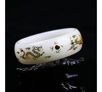 Natural Jade Bangle White Bracelet Hand-Carved Lady Jewellery Fashion Accessories For Women Round Charm Bangle With Box 56-67mm (Gem Color : 1, Metal Color : 62-64mm)