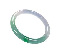 Natural Jade Bangles, Jade Color Bracelet, Jade Bangle Bracelet, Half Green Half White Floating Flower Thin Round Bracelets, Jingle Jade Bracelet, Bring Good Luck, with Jewelry Box, 54-64mm ,54mm
