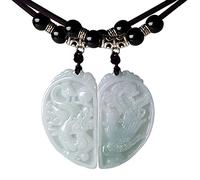 Natural Jade Dragon and Phoenix Couple Pendant Jadeite Amulet Necklace Sweater Chain