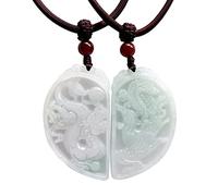 Natural Jade Dragon and Phoenix Couple Pendant Jadeite Amulet Necklace Sweater Chain