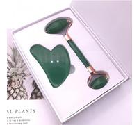 Natural Jade Facial Massage Set | Xiuyan Jade Roller Traditional Gua Sha Stone Roller for Face, Neck, Body Skincare, Anti-Ageing Beauty Tool with Healing Properties (Dark Green Aventurine)
