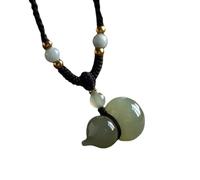Natural Jade Gourd Pendant Collarbone Chain Jade Stone Pendant Necklace, Green