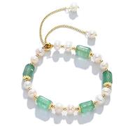 Natural Jade Pearls Bracelet Gold Wealthy Good Fortune Jade Bangle Amulet for Women, Lucky Jade Feng Shui Healing Crystal Bracelet…, 15.6 centimeters, Stone, Aventurine