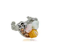 Natural Jade Shell Statement Ring for Women Rings Open Gemstone Dainty Trendy Simple Party Unique Handmade Rings Jewelry Birthday Gifts Pinky Adjustable Size 6 7 8, Metal, Green Amethyst