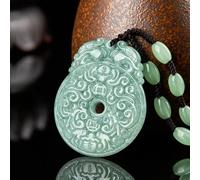 Natural Jadeite Bean Green Double Dragon Blessing Antique Pinan Buckle Pendant