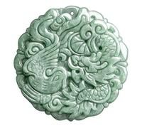 Natural Jadeite Dragon and Phoenix Jade Pendant Necklace, Jade Hand Carved Dragon Phoenix Auspicious Pendant, Harmony & Prosperity Charm Lucky Amulets for Men and Women