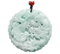 Natural Jadeite Dragon and Phoenix Jade Pendant Necklace, Jade Hand Carved Dragon Phoenix Auspicious Pendant, Harmony & Prosperity Charm Lucky Amulets for Men and Women