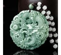 Natural Jadeite Fortune Transfer Dragon Sign Zodiac Dragon Pendant Jade Necklace