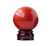 Natural Jasper Crystal Ball with Wooden Base for Decorative Use, Photography, Gazing, Feng Shui, and Fortune Telling, 6.5cm
