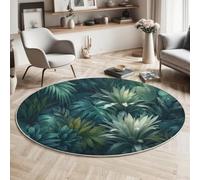 Natural Jungle Illustration Round Rugs Ø160cm Living Room Non Slip Round Area Rug Short Pile Lush Vegetation And Foliage Bedroom Circle Carpet Washable Soft Floor Mat Rugs,Dark Green