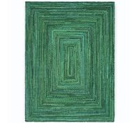 Natural Jute Area Rug 7x10 Hand Briaded Boho Rug Thick 0.27" Green Chindi Geometric Rugs for Bedroom Kids Room Rustic Vintage Bohemian Décor Indoor Outdoor Carpet