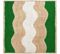 Natural Jute Area Rug 8x8 Hand Briaded Boho Rug Thick 0.27' Green Geometric Wavy Stripe Pattern Square Rugs for Kids Room Living Room Decorative Floor Indoor Outdoor Carpet