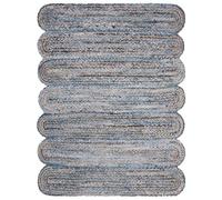 Natural Jute Area Rug 9x12 Hand Briaded Boho Rug Thick 0.27" Blue & Beige Chindi Geometric Rugs for Bedroom Kids Room Rustic Vintage Bohemian Décor Indoor Carpet