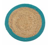 Natural Jute & Cotton Place Mat - 30Cm Teal Border, Boho Style